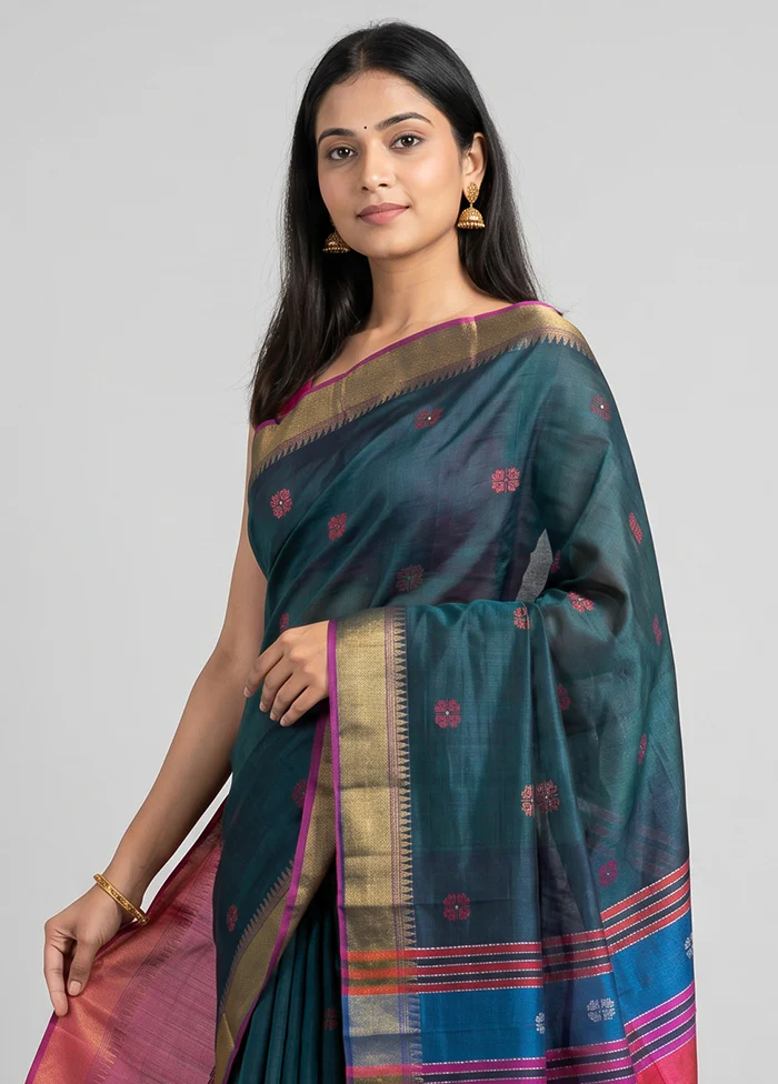 Multicolor kalakshetra Silk Saree With Blouse Piece - Image 2