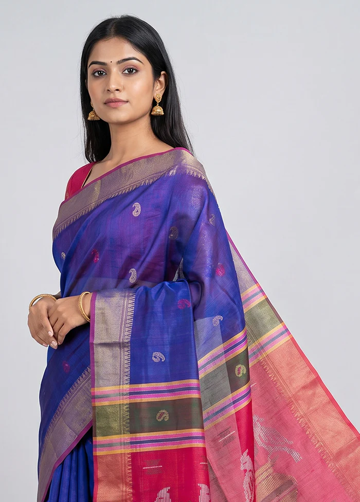 Multicolor kalakshetra Silk Saree With Blouse Piece - Image 2