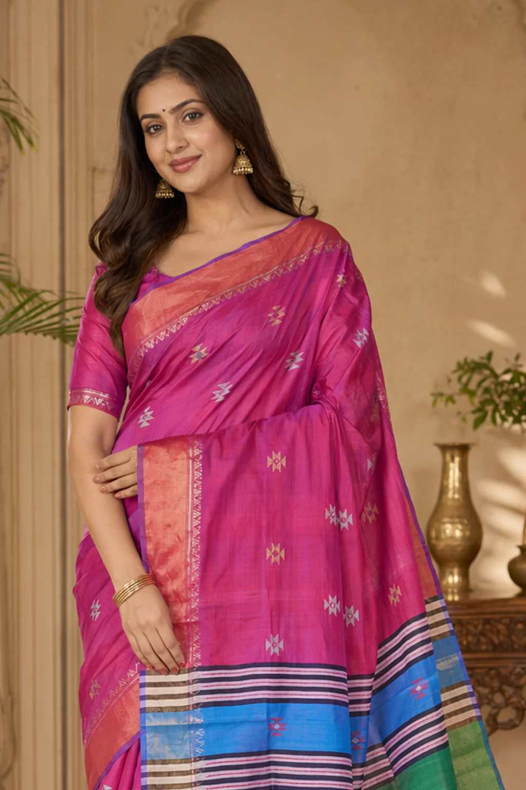 Multicolor kalakshetra Silk Saree With Blouse Piece - Image 2