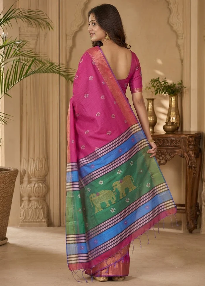 Multicolor kalakshetra Silk Saree With Blouse Piece - Image 4