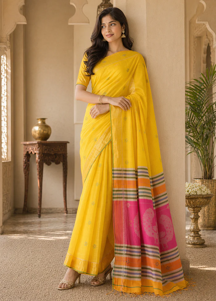 Multicolor kalakshetra Silk Saree With Blouse Piece - Image 3