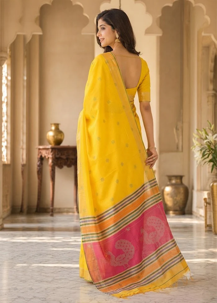 Multicolor kalakshetra Silk Saree With Blouse Piece - Image 4