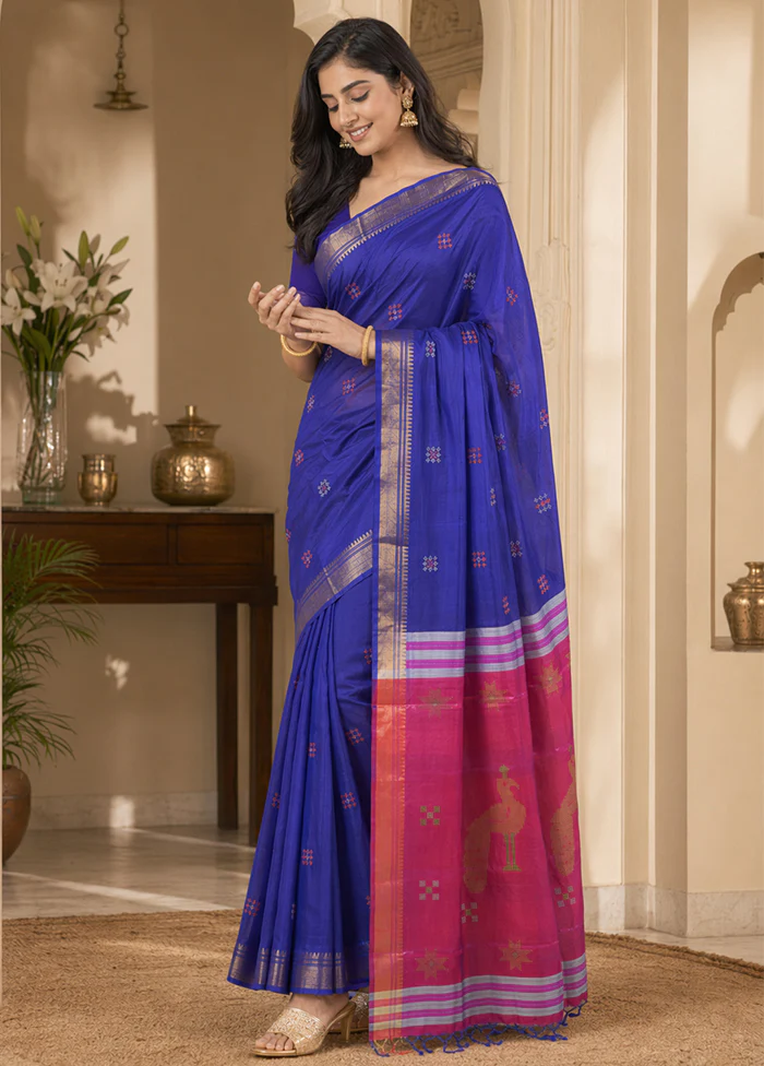 Multicolor kalakshetra Silk Saree With Blouse Piece - Image 3