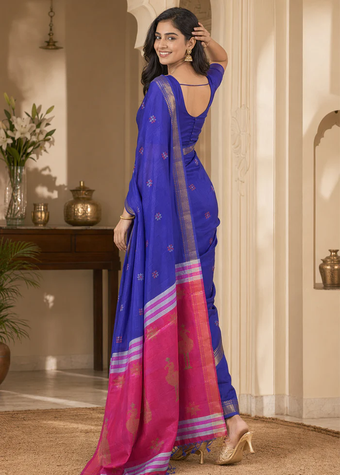 Multicolor kalakshetra Silk Saree With Blouse Piece - Image 4