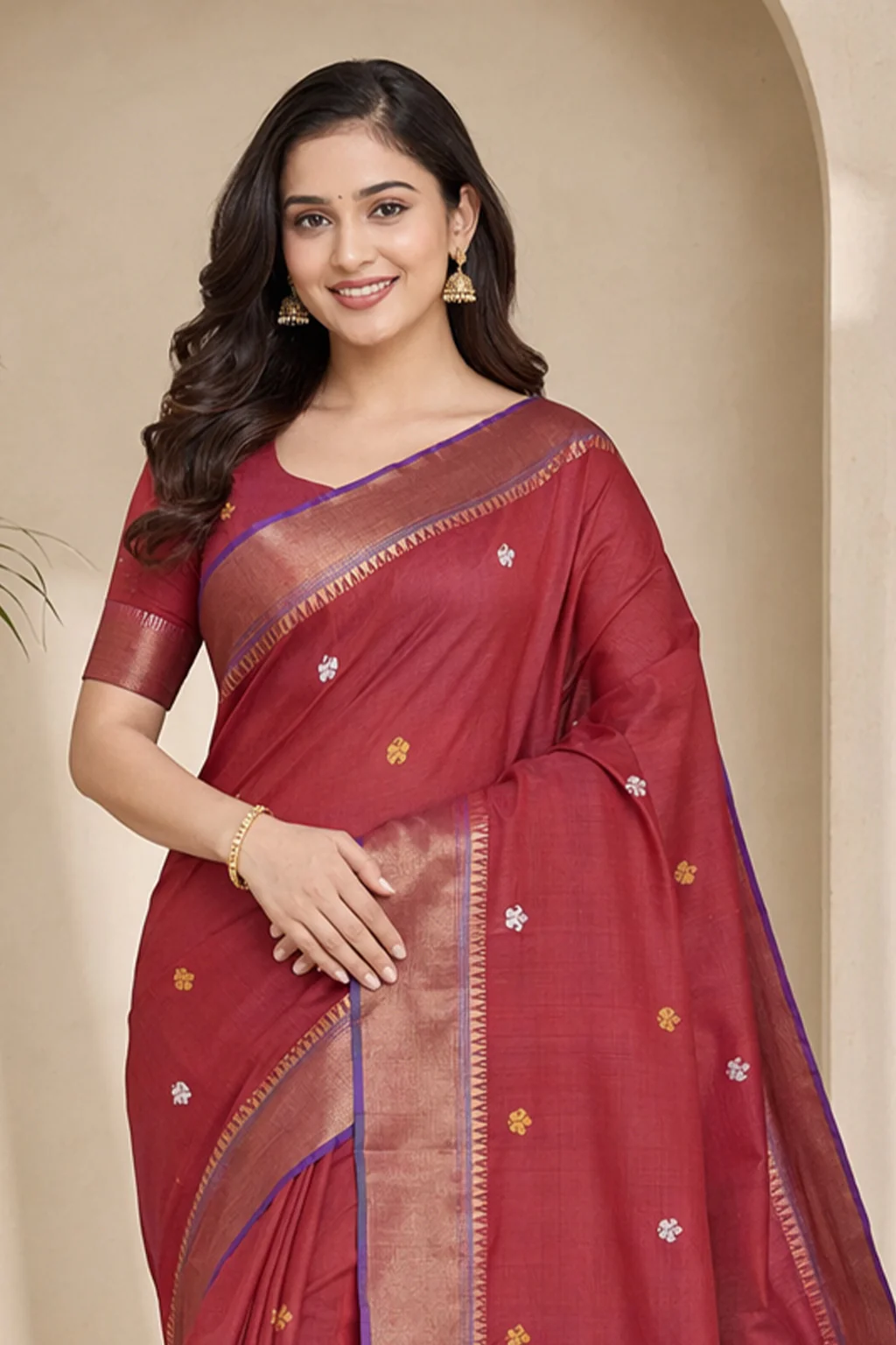 Multicolor kalakshetra Silk Saree With Blouse Piece - Image 2