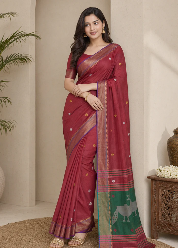 Multicolor kalakshetra Silk Saree With Blouse Piece - Image 3