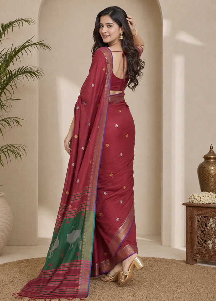 Multicolor kalakshetra Silk Saree With Blouse Piece - Image 4
