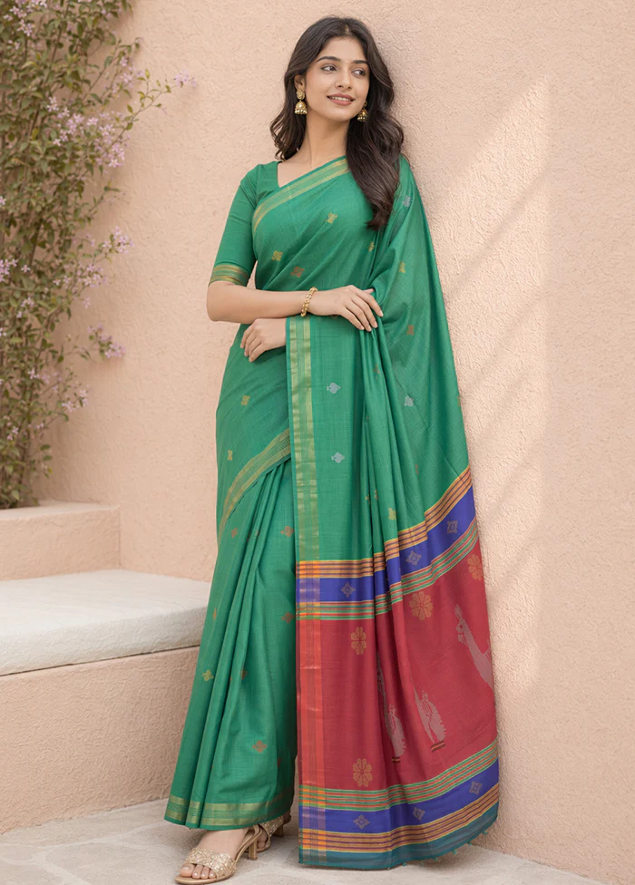 Multicolor kalakshetra Silk Saree With Blouse Piece - Image 3