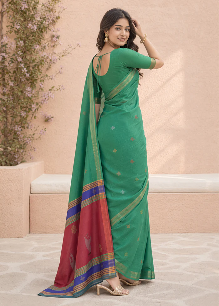 Multicolor kalakshetra Silk Saree With Blouse Piece - Image 4