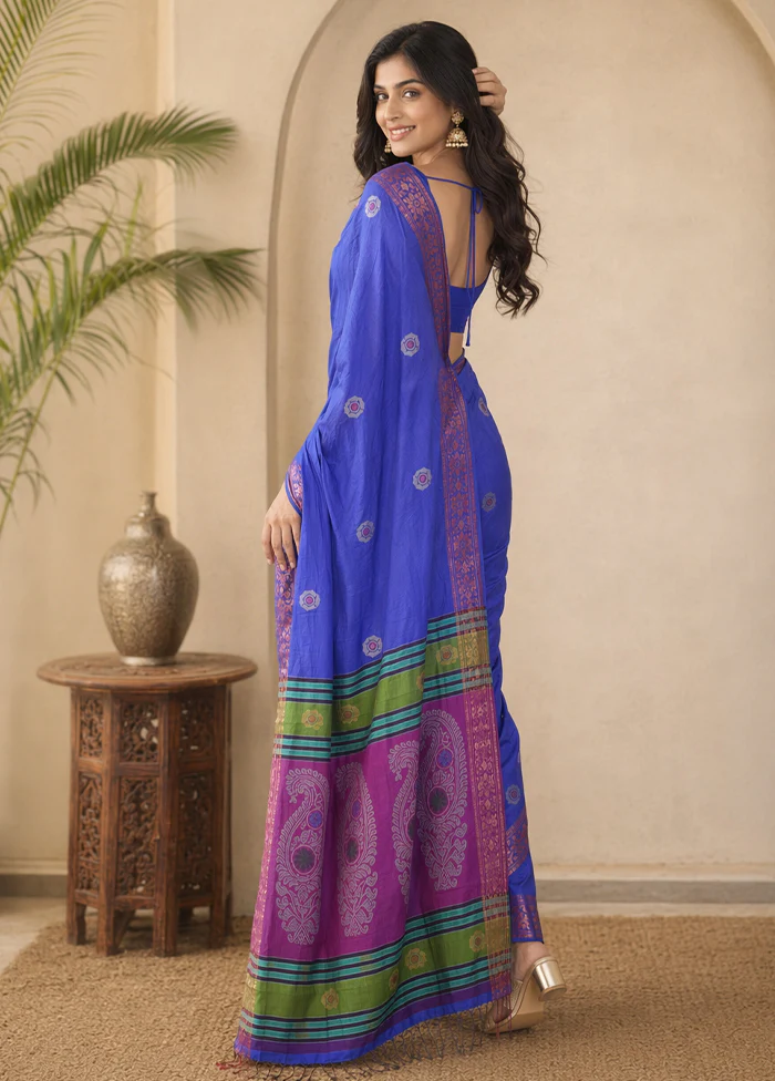 Multicolor kalakshetra Silk Saree With Blouse Piece - Image 4