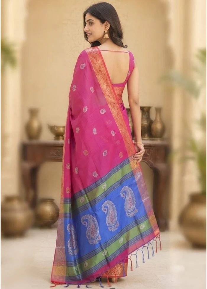 Multicolor kalakshetra Silk Saree With Blouse Piece - Image 4