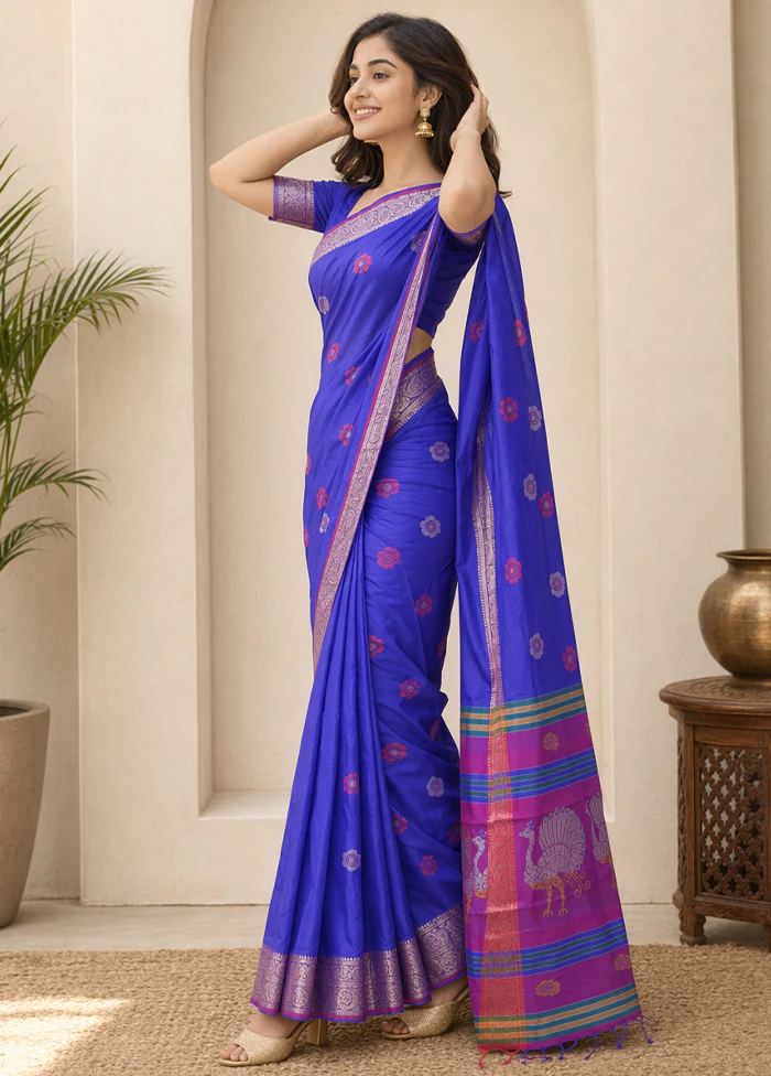 Multicolor kalakshetra Silk Saree With Blouse Piece - Image 3