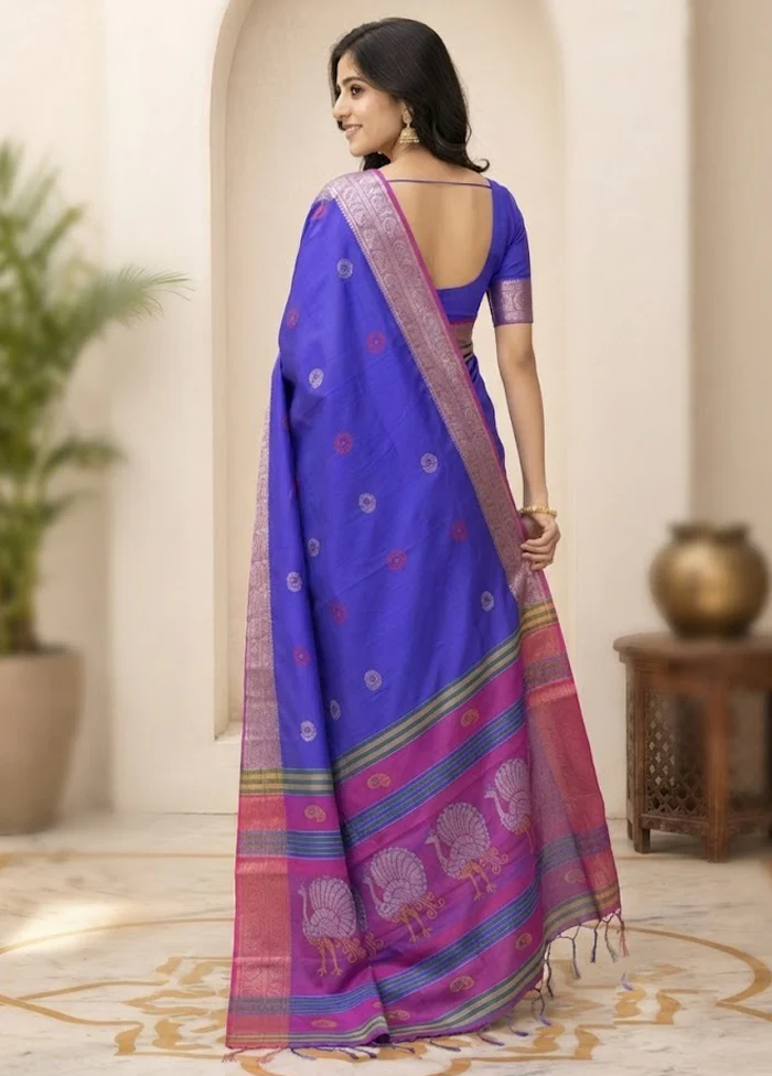 Multicolor kalakshetra Silk Saree With Blouse Piece - Image 4