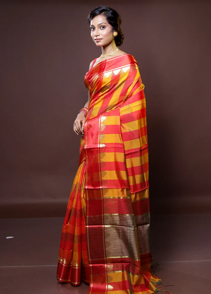 Multicolor Kanjivaram Silk Saree With Blouse Piece - Image 4