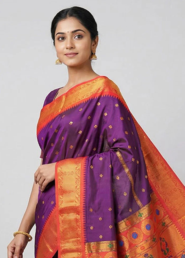 Multicolor Kanjivaram Silk Saree With Blouse Piece - Image 2