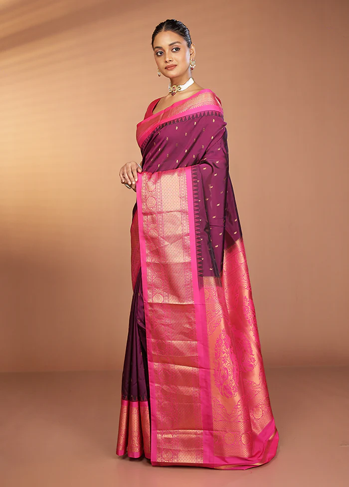 Multicolor Kanjivaram Silk Saree With Blouse Piece - Image 4