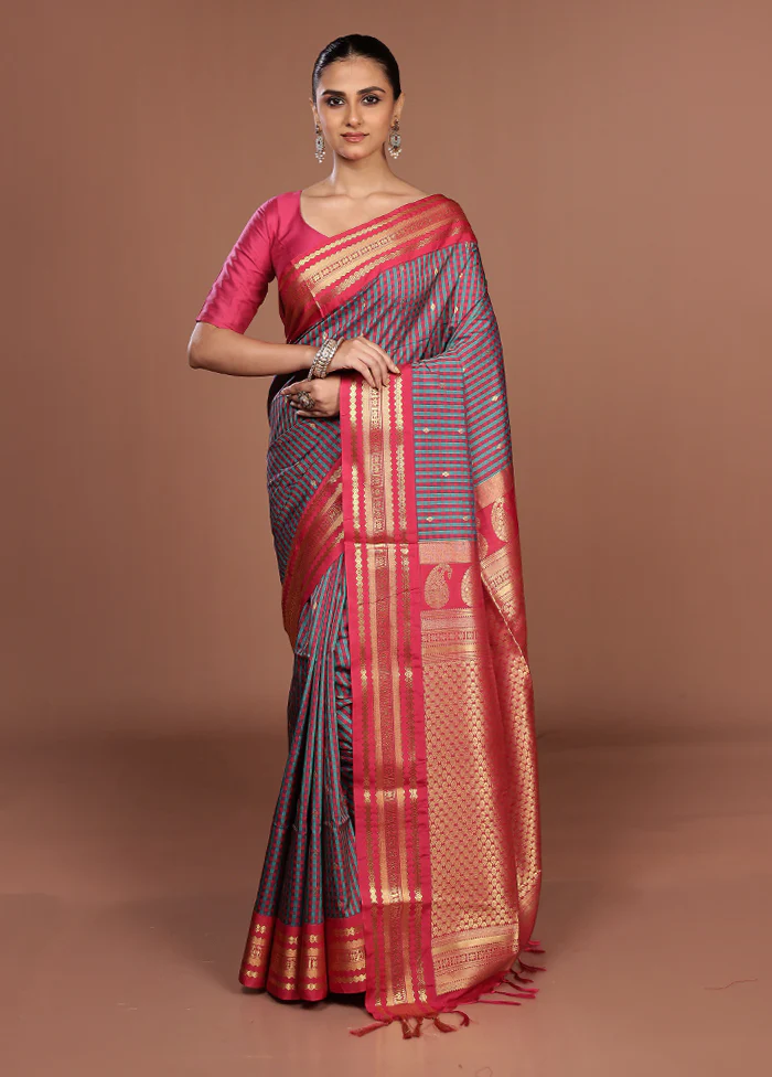 Multicolor Kanjivaram Silk Saree With Blouse Piece - Image 2