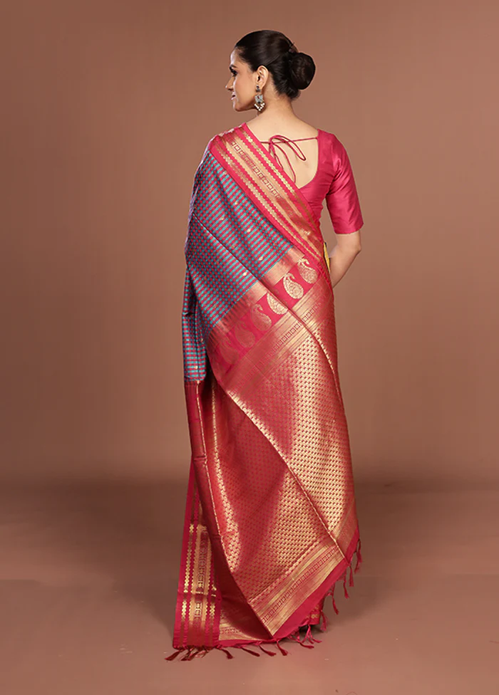 Multicolor Kanjivaram Silk Saree With Blouse Piece - Image 3