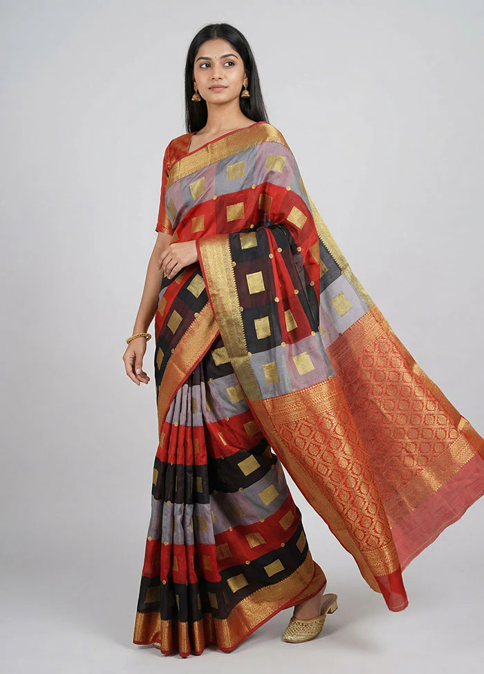 Multicolor Kanjivaram Silk Saree With Blouse Piece