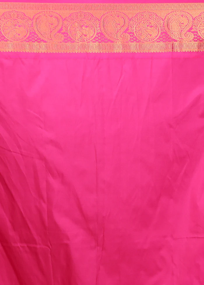 Yellow Kanjivaram Silk Saree With Blouse Piece - Image 5