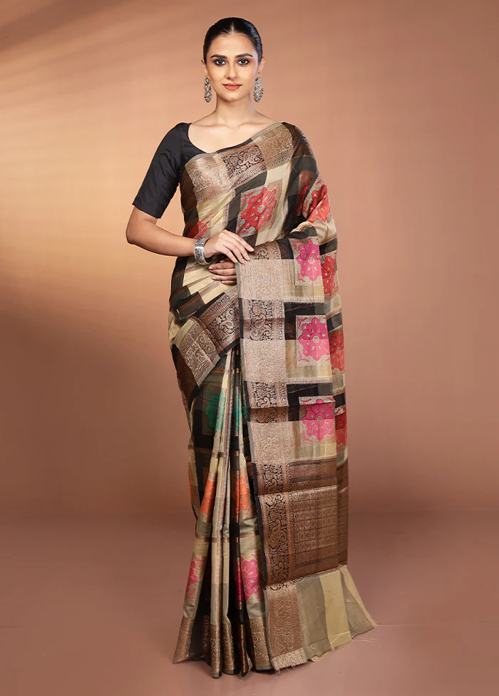 Multicolor Kora Silk Saree With Blouse Piece - Image 2