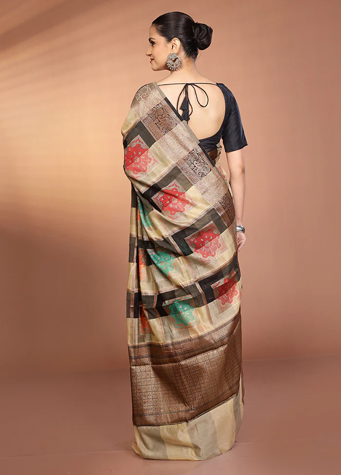 Multicolor Kora Silk Saree With Blouse Piece - Image 3