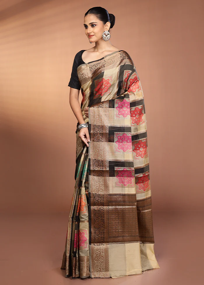 Multicolor Kora Silk Saree With Blouse Piece - Image 4