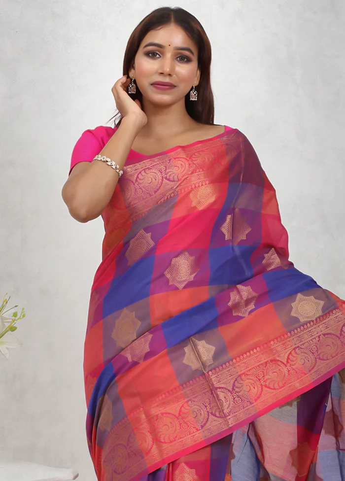 Multicolor Kora Silk Saree With Blouse Piece