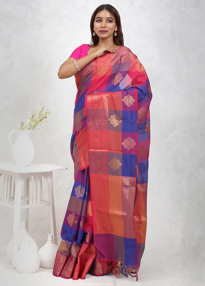 Multicolor Kora Silk Saree With Blouse Piece - Image 2