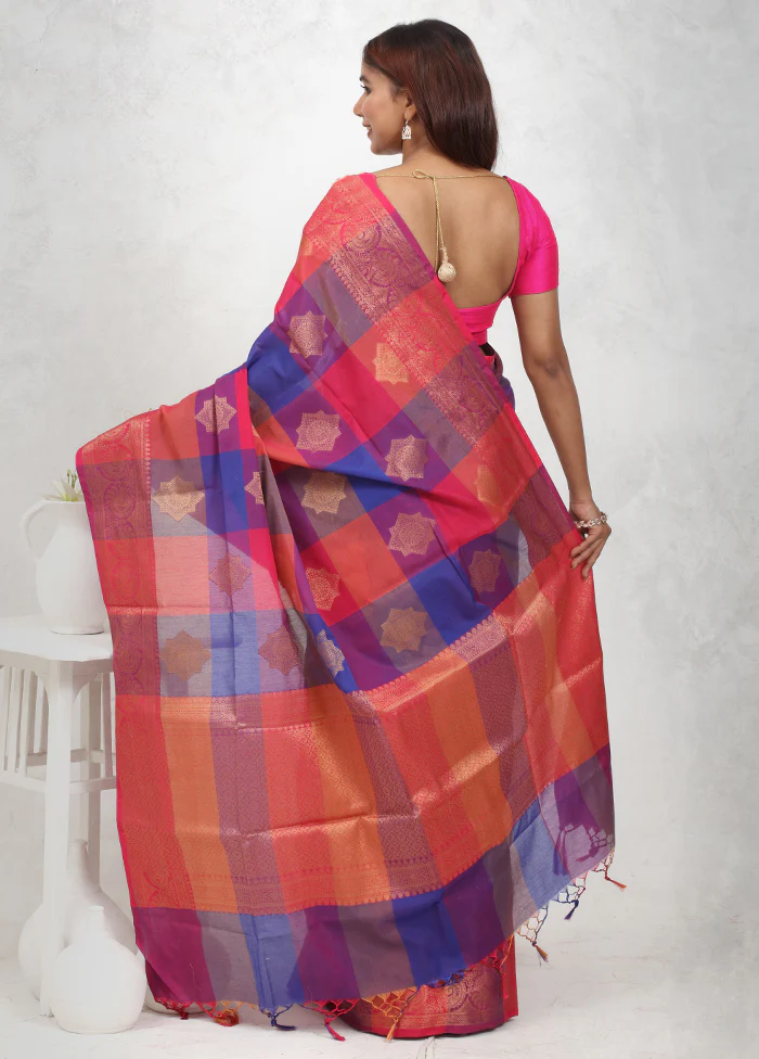 Multicolor Kora Silk Saree With Blouse Piece - Image 3
