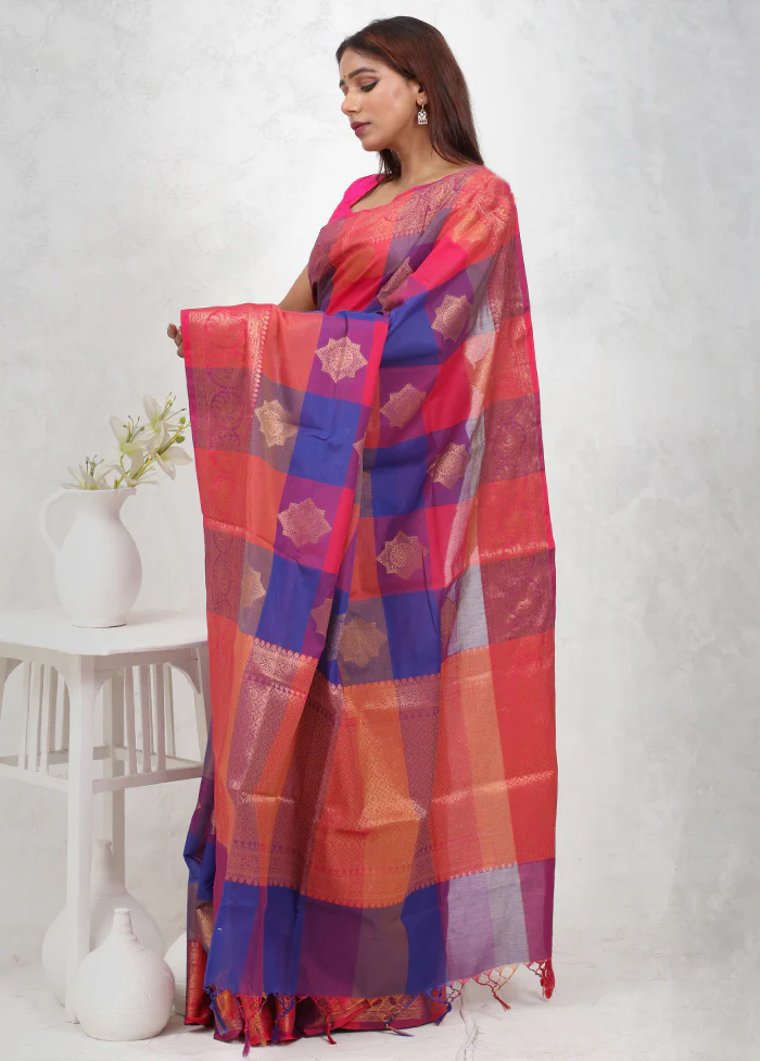 Multicolor Kora Silk Saree With Blouse Piece - Image 4