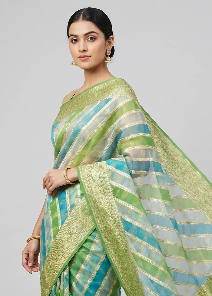 Multicolor Organza Saree With Blouse Piece - Image 2