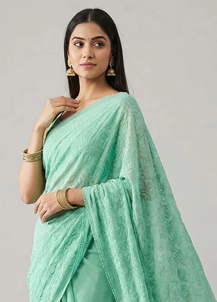 Multicolor Organza Saree With Blouse Piece - Image 2