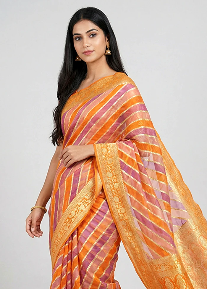 Multicolor Organza Saree With Blouse Piece - Image 2