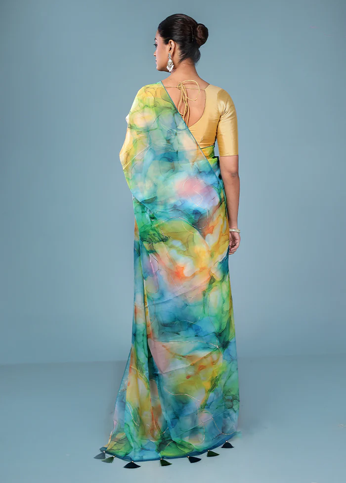Multicolor Organza Saree With Blouse Piece - Image 3