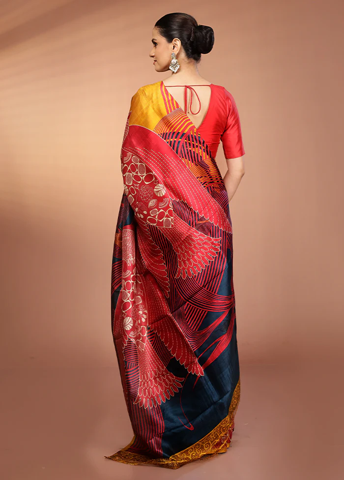 Multicolor Printed Silk Saree Without Blouse Piece - Image 3