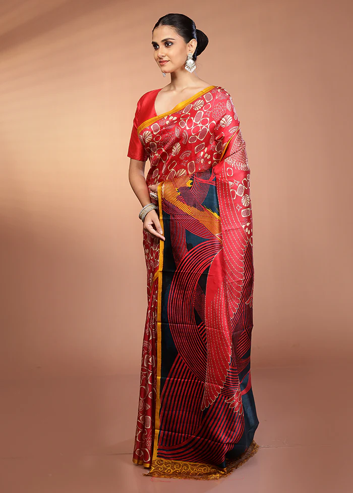 Multicolor Printed Silk Saree Without Blouse Piece - Image 4