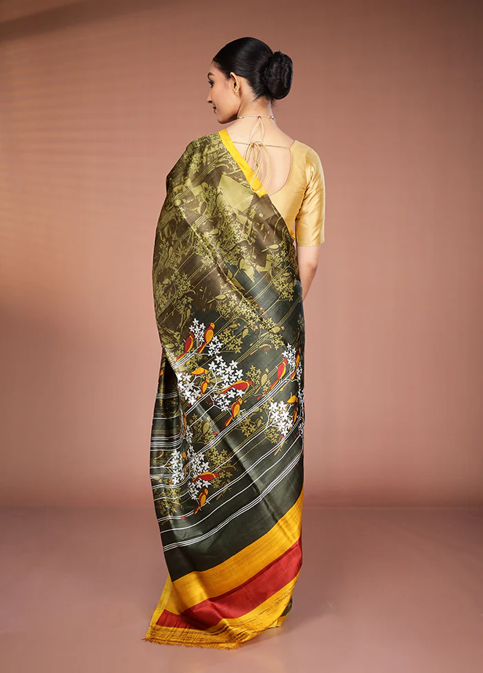 Multicolor Printed Pure Silk Saree Without Blouse Piece - Image 3