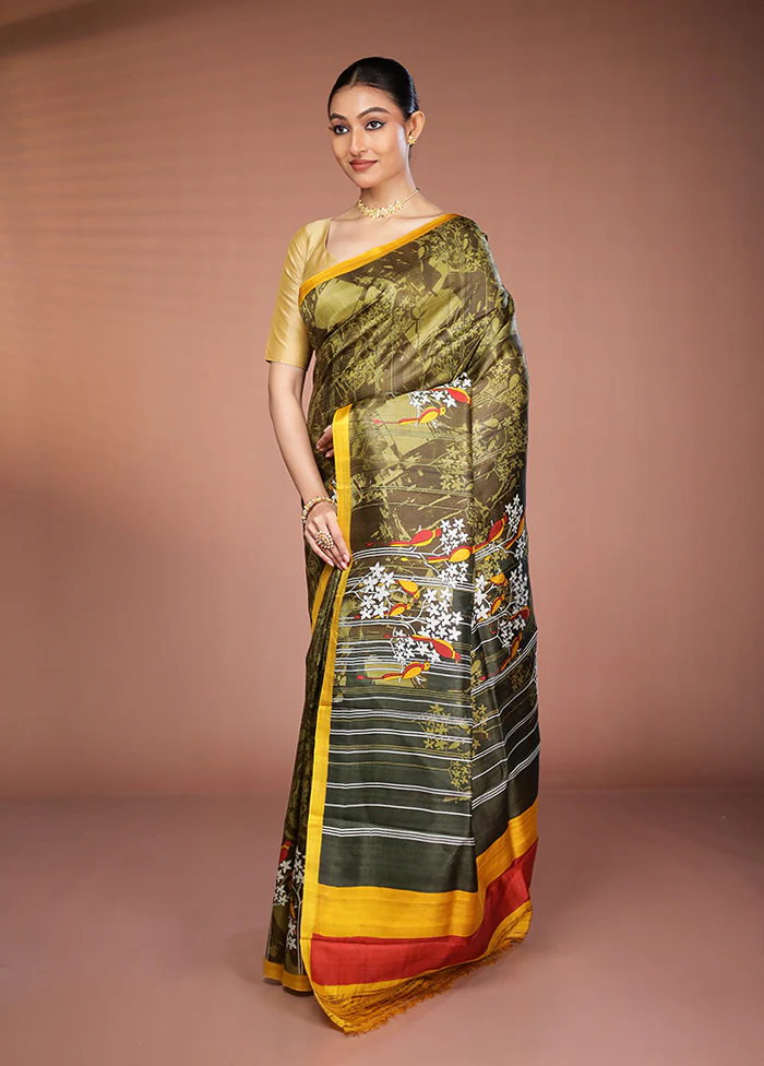 Multicolor Printed Pure Silk Saree Without Blouse Piece - Image 4