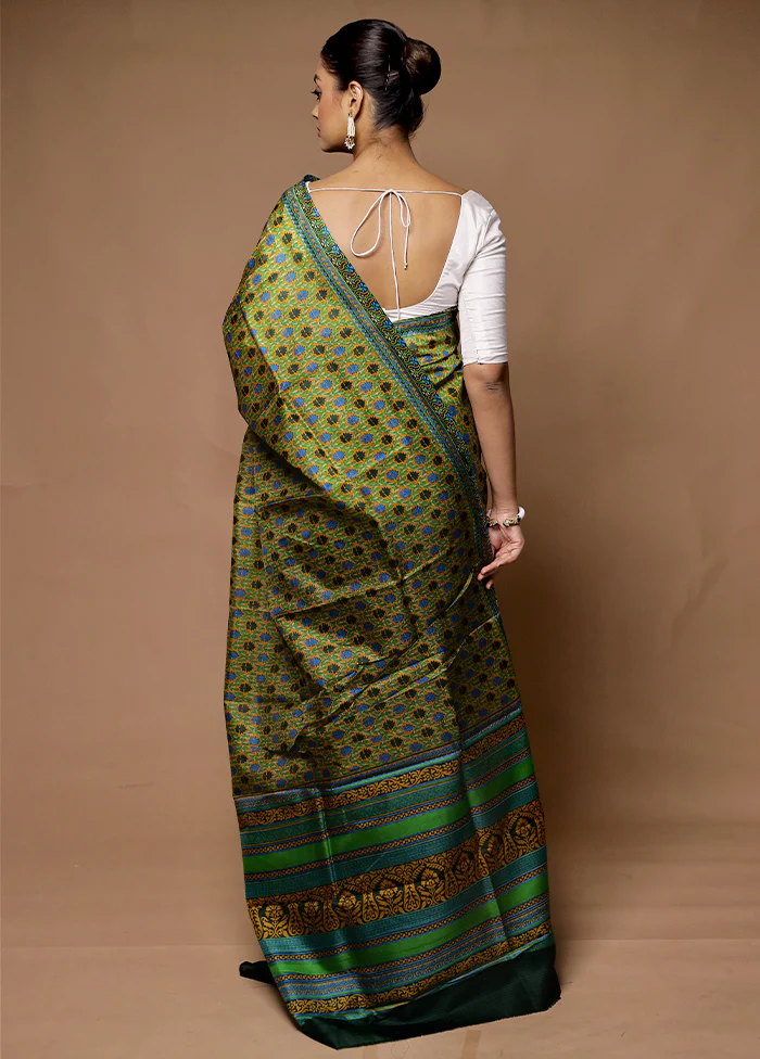 Multicolor Printed Silk Saree Without Blouse Piece - Image 3