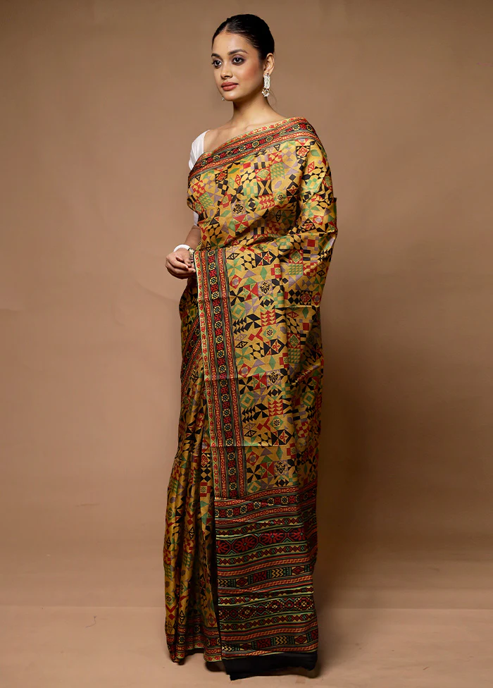 Multicolor Printed Pure Silk Saree Without Blouse Piece - Image 4