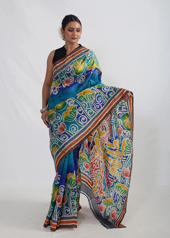 Multicolor Printed Pure Silk Saree Without Blouse Piece - Image 3