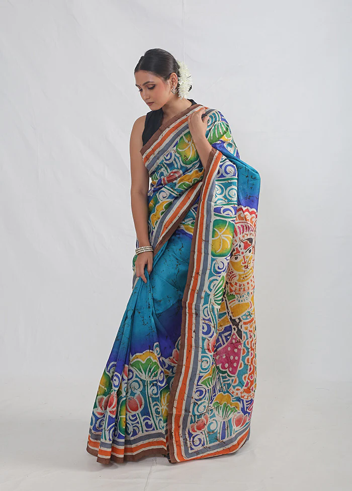 Multicolor Printed Pure Silk Saree Without Blouse Piece - Image 5