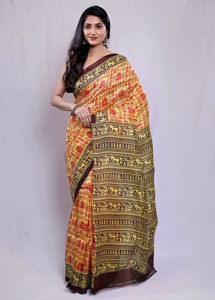 Multicolor Printed Pure Silk Saree Without Blouse Piece - Image 3