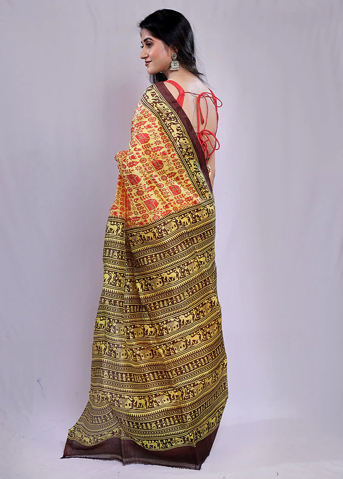 Multicolor Printed Pure Silk Saree Without Blouse Piece - Image 4