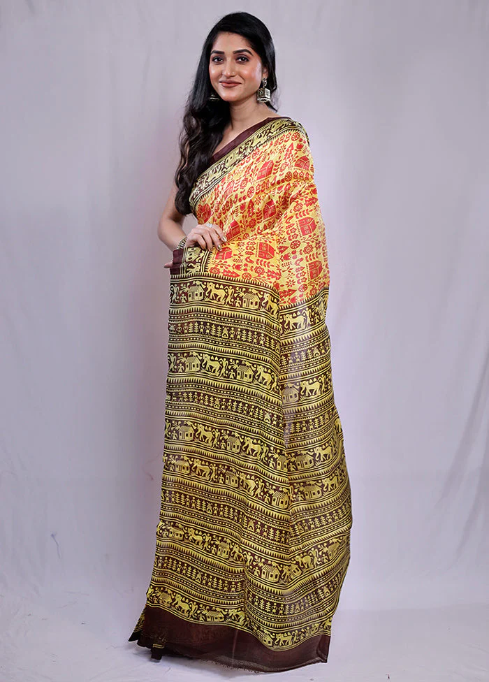 Multicolor Printed Pure Silk Saree Without Blouse Piece - Image 5