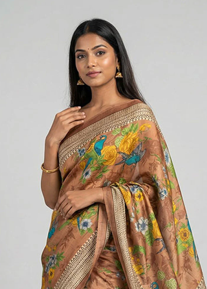 Multicolor Printed Silk Saree Without Blouse Piece - Image 2