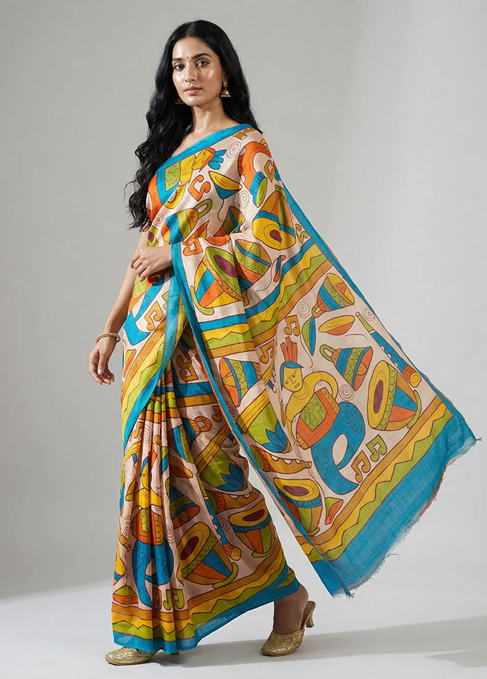 Multicolor Printed Pure Silk Saree Without Blouse Piece