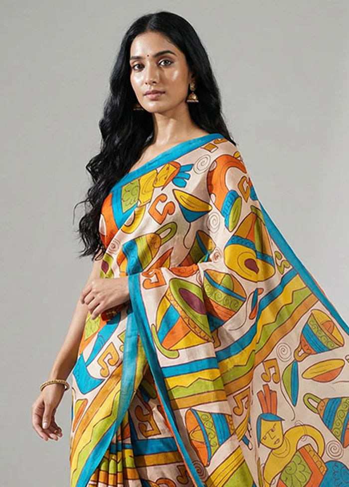Multicolor Printed Pure Silk Saree Without Blouse Piece - Image 2