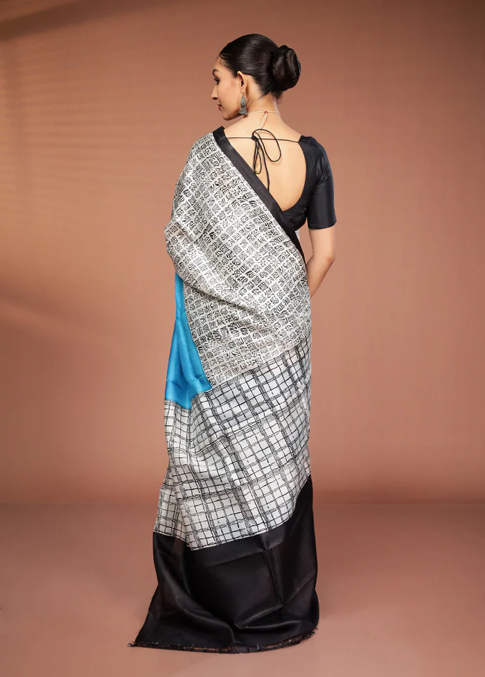 White Printed Pure Silk Saree Without Blouse Piece - Image 3